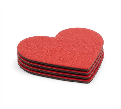London Red Heart Shaped Recycled Leather Coaster Sets