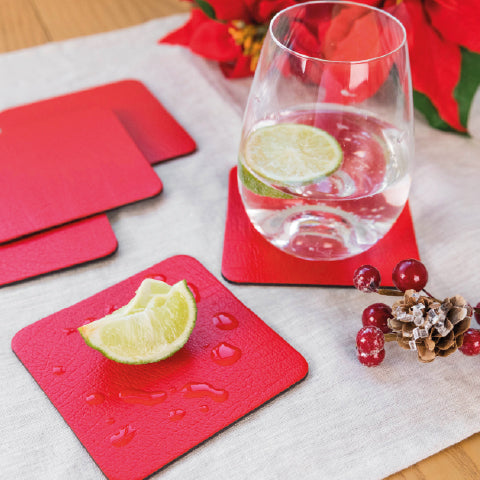 London Red Recycled Leather Coaster Sets