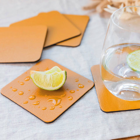 Mustard Yellow Recycled Leather Coaster Sets