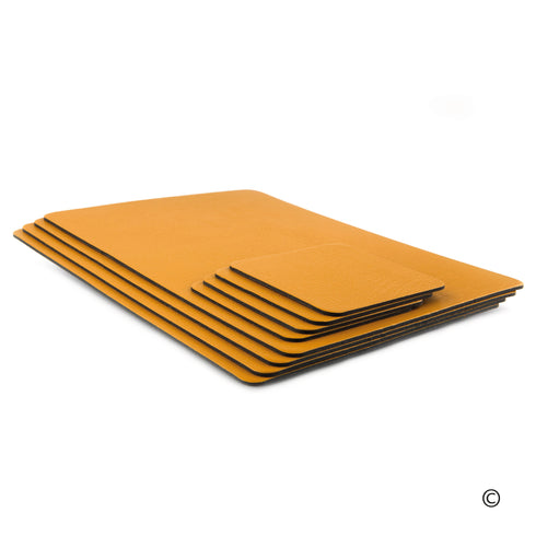 Mustard Yellow Recycled Leather Placemats and Coasters