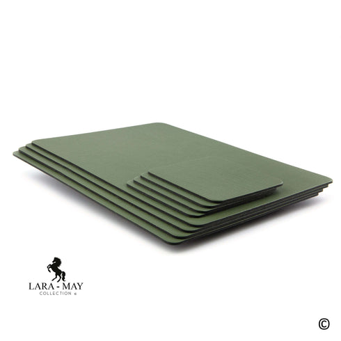 Olive Green Recycled Leather Placemats and Coasters